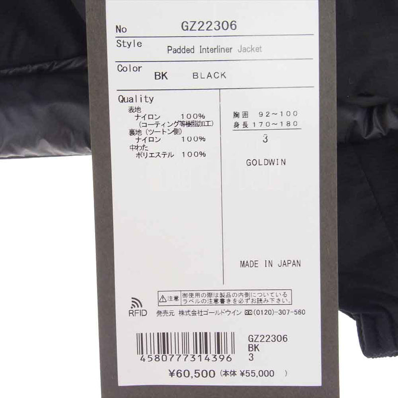 ゴールドウィン GZ22306 Padded Interliner Jacket パデッド インター ライナー ジャケット ブラック サイズ3 ブラック系 3【極上美品】【中古】