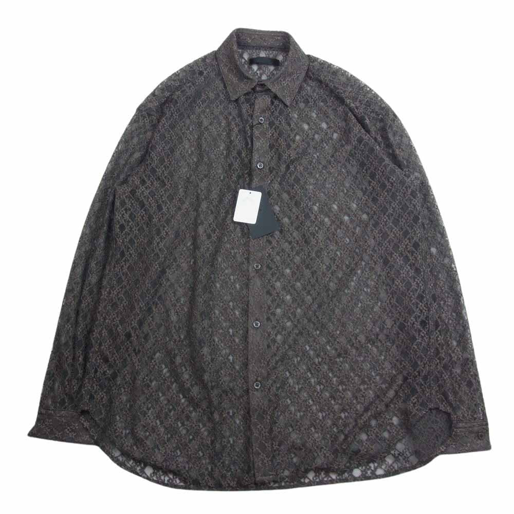 ユハ 10190701 RUSSEL LACE LS SHIRT ラッセル編み レース 長袖 シャツ ブラウン系 3【新古品】【未使用】【中古】