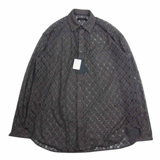 ユハ 10190701 RUSSEL LACE LS SHIRT ラッセル編み レース 長袖 シャツ ブラウン系 3【新古品】【未使用】【中古】