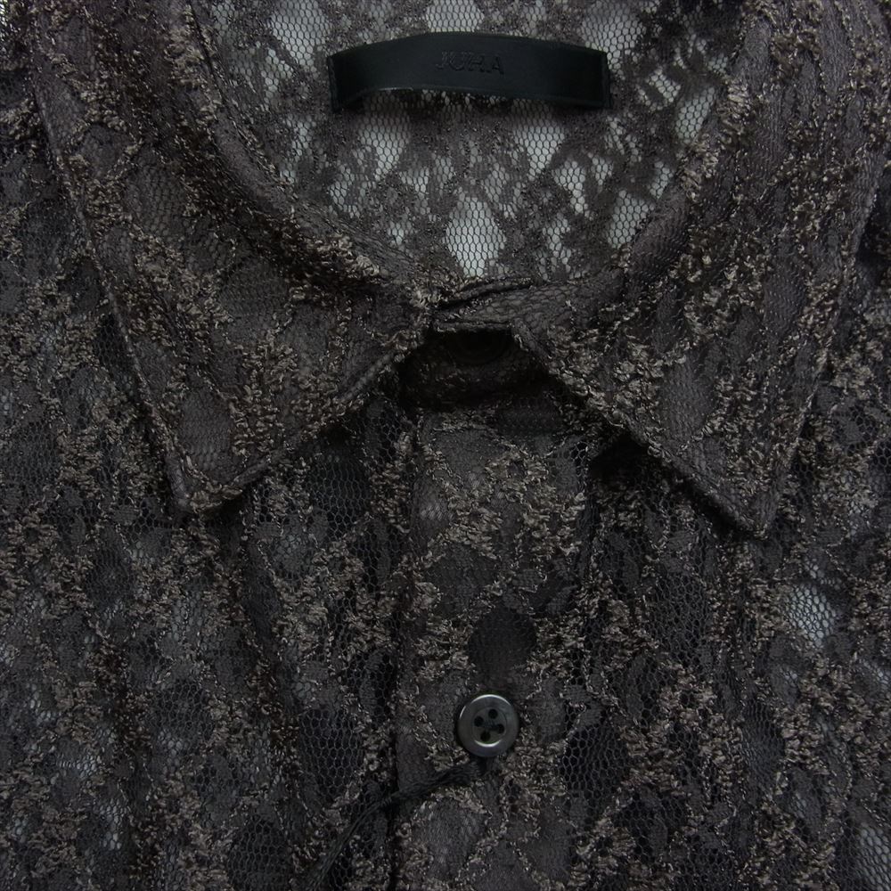 ユハ 10190701 RUSSEL LACE LS SHIRT ラッセル編み レース 長袖 シャツ ブラウン系 3【新古品】【未使用】【中古】