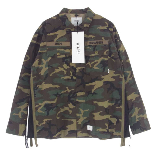 WTAPS ダブルタップス 20AW 202BRRID-SHM01S × Richardson リチャードソン BUDS LS COTTON RIPSTOP CAMO RICHARDSON バッズ リップストップ カモ 長袖 シャツ カーキ系 3【新古品】【未使用】【中古】