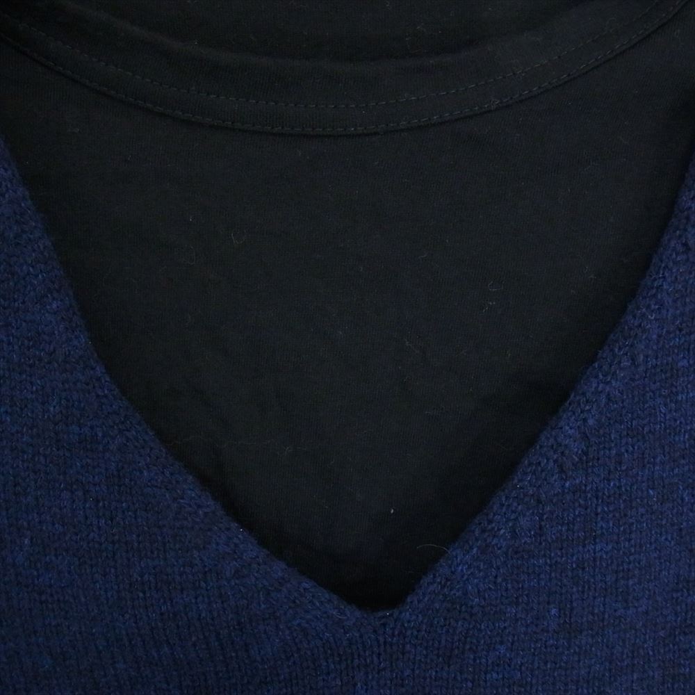 Yohji Yamamoto POUR HOMME ヨウジヤマモトプールオム HX-K27-085 DOUBLE-LAYER SWEATER T-SHIRT レイヤード 前2重 セーター ニット 長袖 Tシャツ カットソー ネイビー系 3【中古】