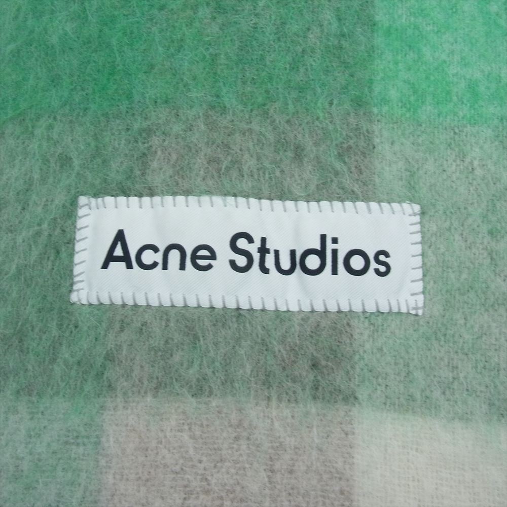 ACNE STUDIOS アクネストゥディオズ CA0084 モヘア チェック フリンジ スカーフ マフラー 刺繍 ボックスタグ グリーン系【中古】