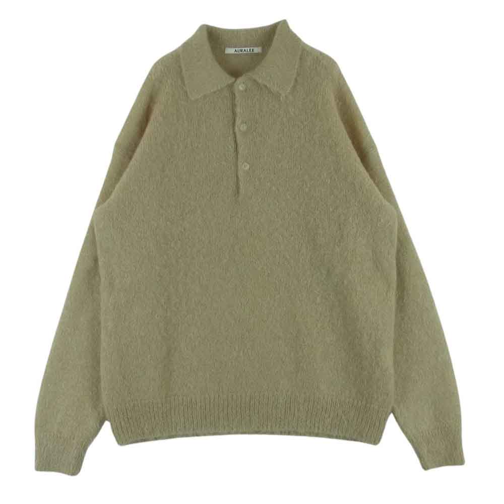 AURALEE オーラリー 23AW A23AP03KM BRUSHED SUPER KID MOHAIR KNIT POLO ブラッシュド スーパーキッドモヘヤ ニット プルオーバー ベージュ系 4【中古】