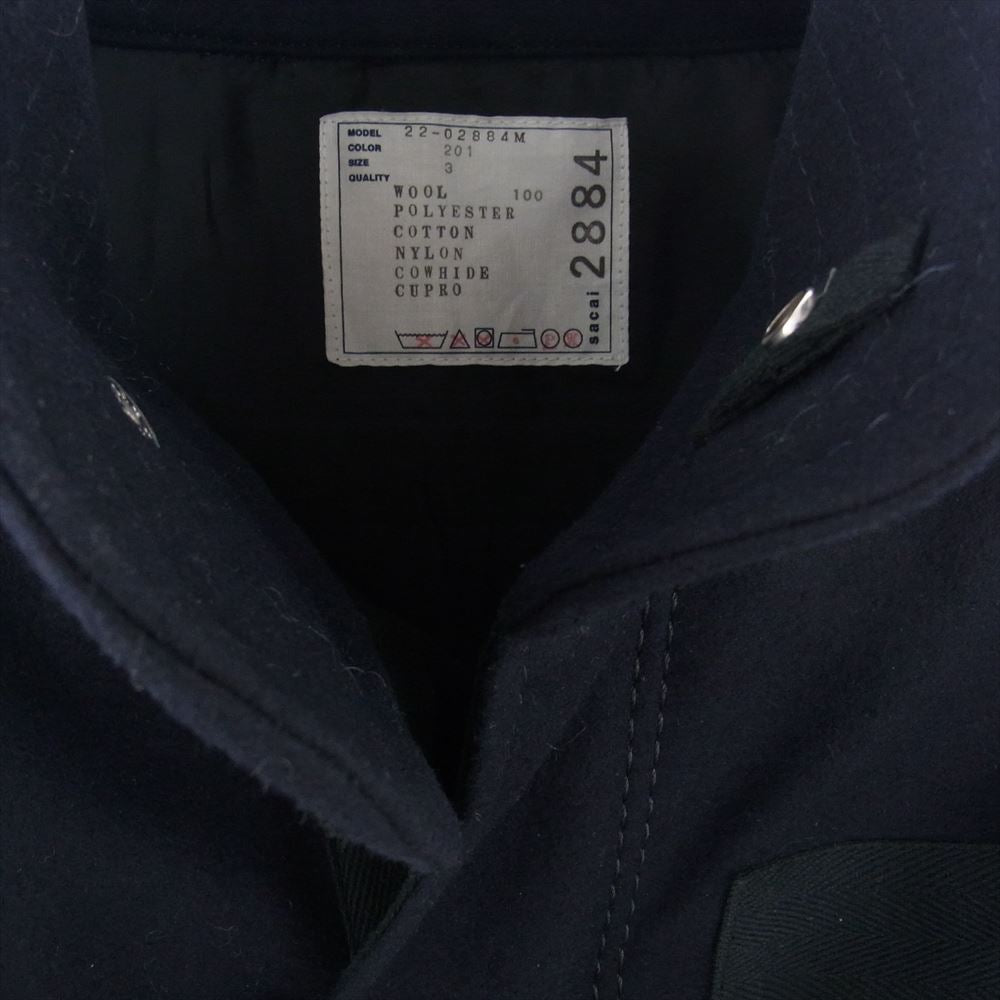 Sacai サカイ 22AW 22-02884M Wool Melton Blouson ウール メルトン ブルゾン フルジップ レイヤード ジャケット ダークネイビー系 3【中古】