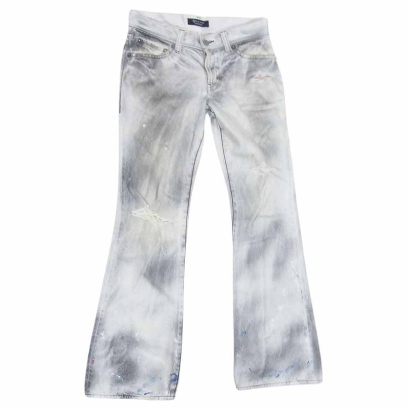 Win&Sons ウィンアンドサンズ TA-BT005-W TYPE AKITANI WHITE GRUNGY WASH DENIM PANTS ホワイト グランジ ウォッシュ フレア ペイント 加工 デニム パンツ グレー系 1【中古】