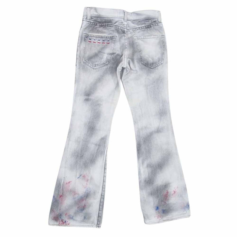 Win&Sons ウィンアンドサンズ TA-BT005-W TYPE AKITANI WHITE GRUNGY WASH DENIM PANTS ホワイト グランジ ウォッシュ フレア ペイント 加工 デニム パンツ グレー系 1【中古】