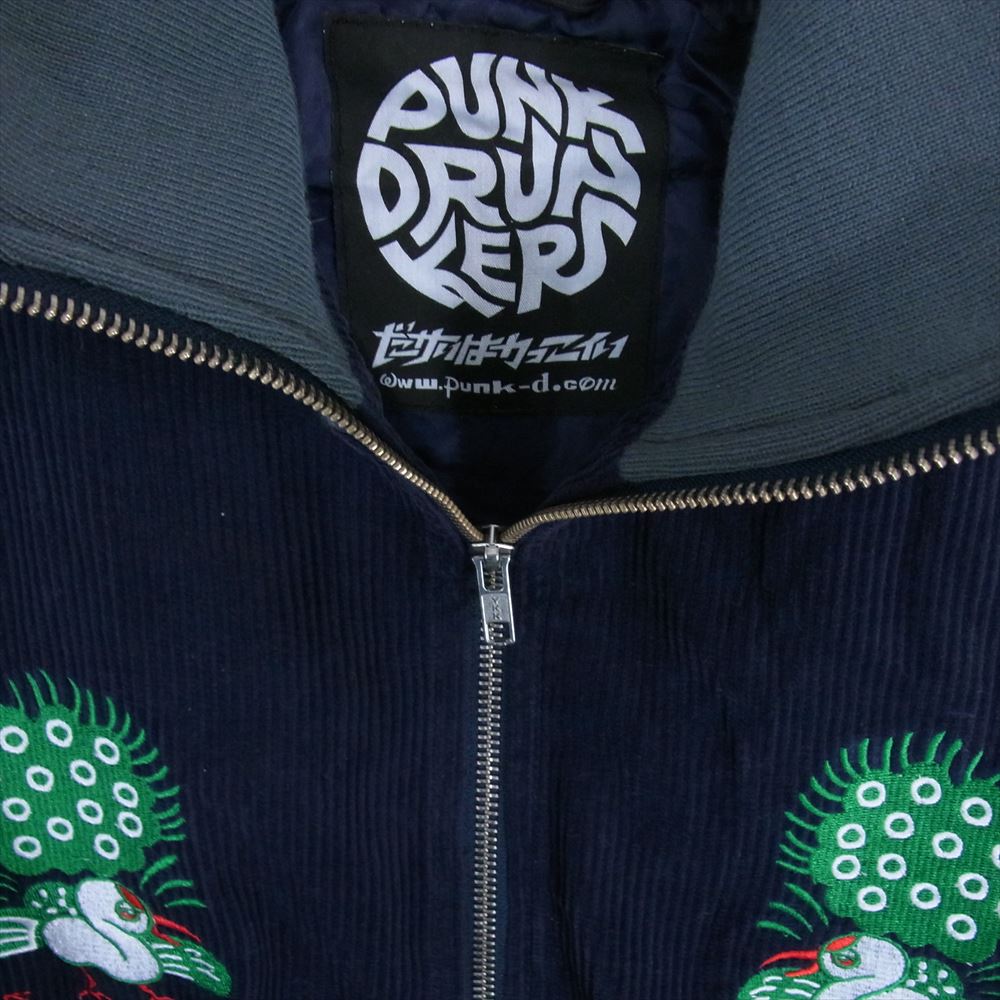 PUNK DRUNKERS パンクドランカーズ 麻雀 国士無双 立直 刺繍 リブ コーデュロイ スカジャン ジャケット ブルゾン ネイビー系 S【中古】