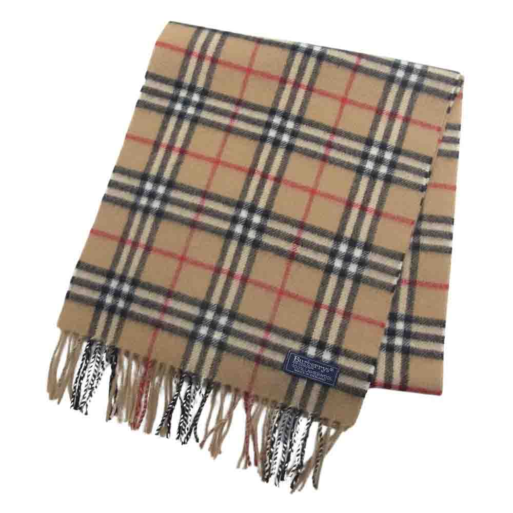BURBERRY バーバリー 英国製 ラムウール ノバチェック ウール フリンジ マフラー ストール ベージュ系【中古】