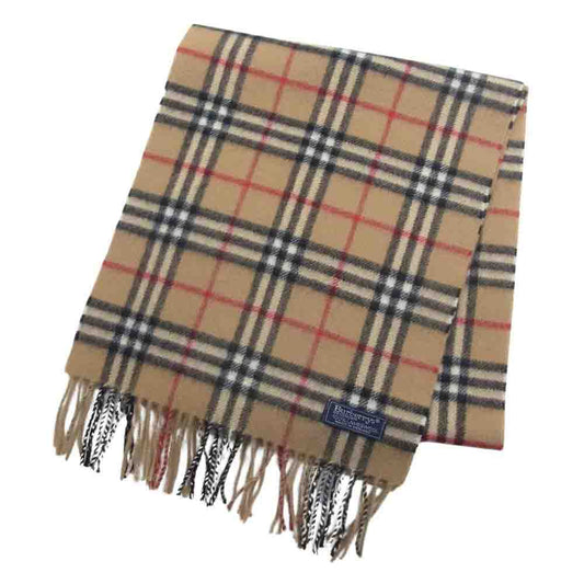 BURBERRY バーバリー 英国製 ラムウール ノバチェック ウール フリンジ マフラー ストール ベージュ系【中古】
