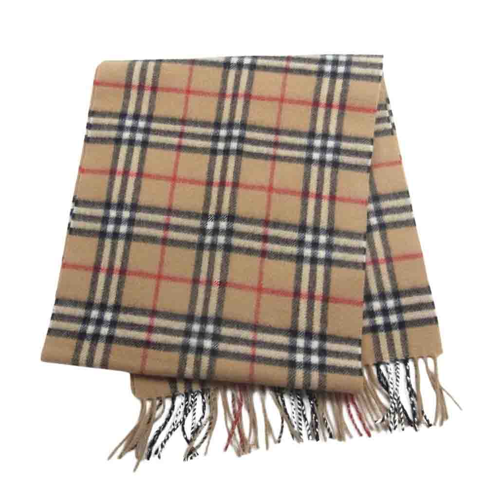 BURBERRY バーバリー 英国製 ラムウール ノバチェック ウール フリンジ マフラー ストール ベージュ系【中古】