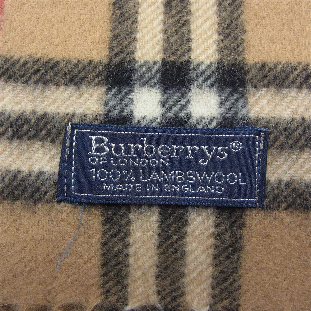 BURBERRY バーバリー 英国製 ラムウール ノバチェック ウール フリンジ マフラー ストール ベージュ系【中古】