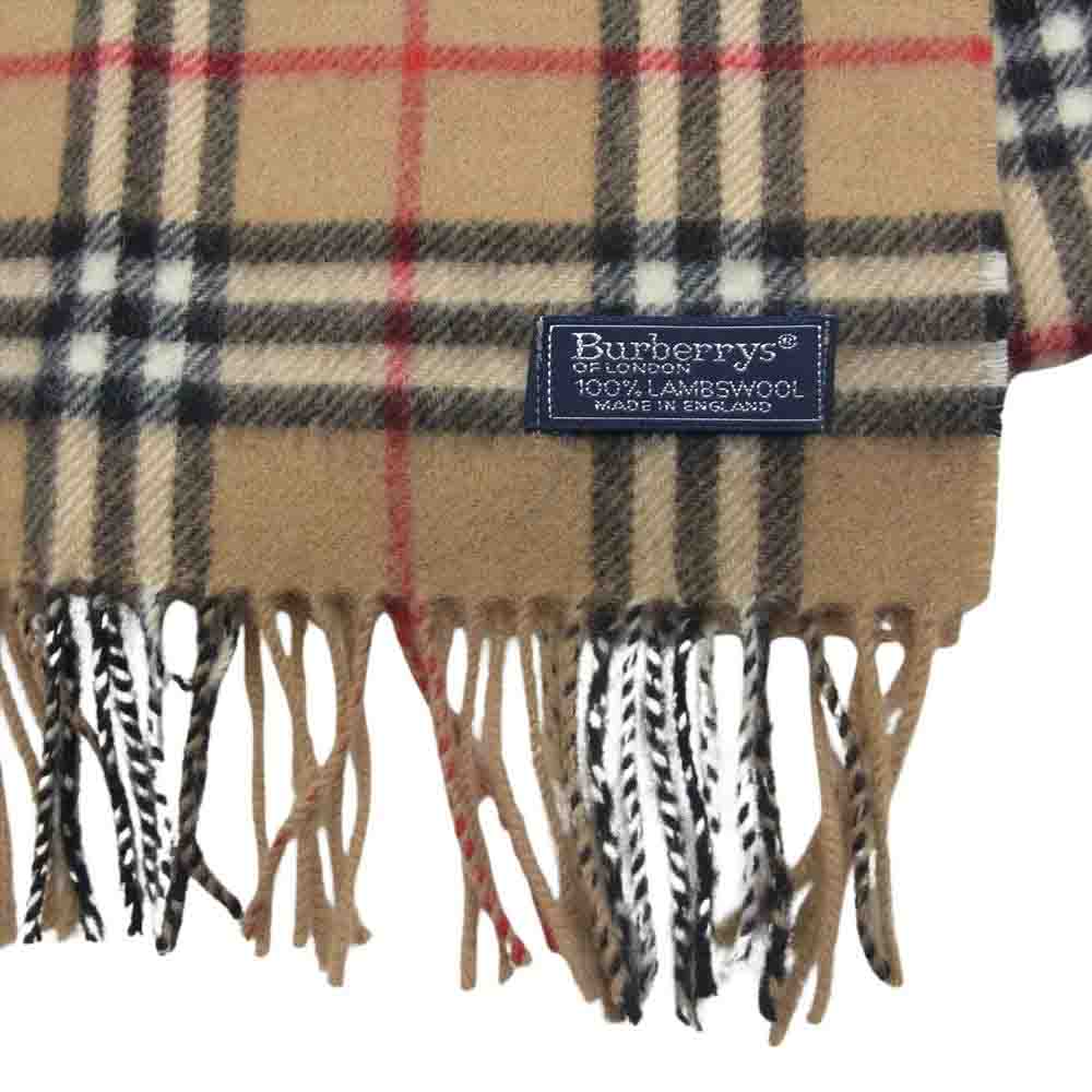 BURBERRY バーバリー 英国製 ラムウール ノバチェック ウール フリンジ マフラー ストール ベージュ系【中古】