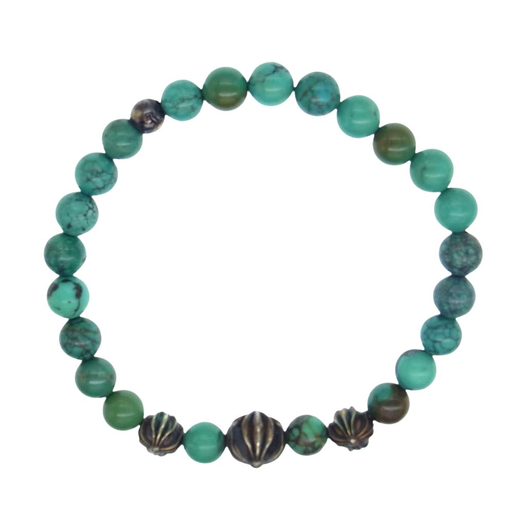 CHROME HEARTS クロムハーツ（原本有） BEAD クロスボール CHプラス ビーズ ブレスレット 8ｍｍ ターコイズ エメラルドグリーン系【中古】