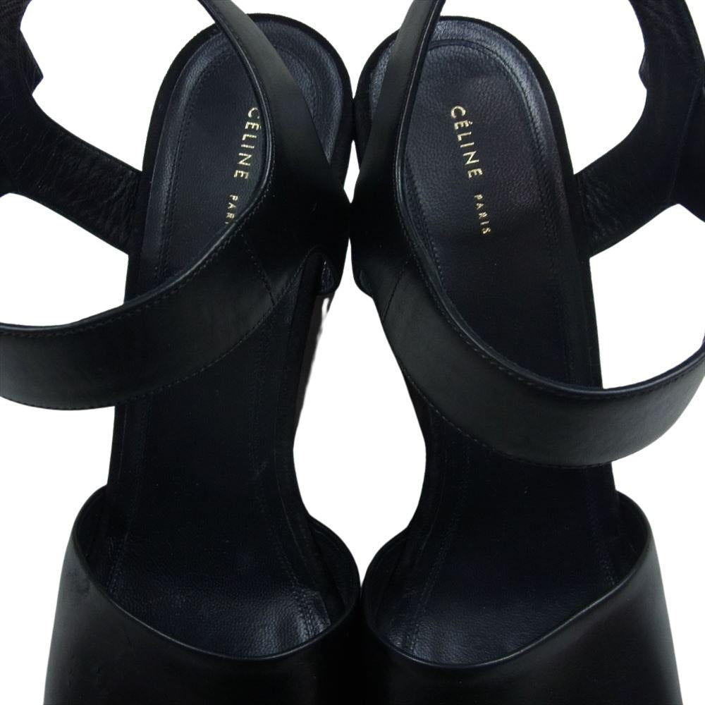 CELINE セリーヌ アンクルストラップ レザー サンダル ブラック系 40【中古】