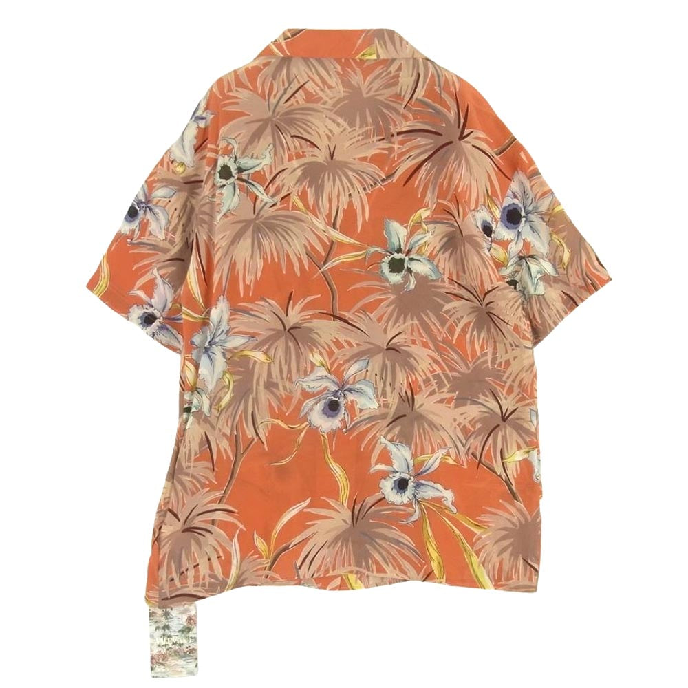 VALENTINO ヴァレンティノ KB4AA00U2LH シルク 花柄 アロハ ハワイアン 半袖 シャツ オレンジ系 朱色系 42【新古品】【未使用】【中古】