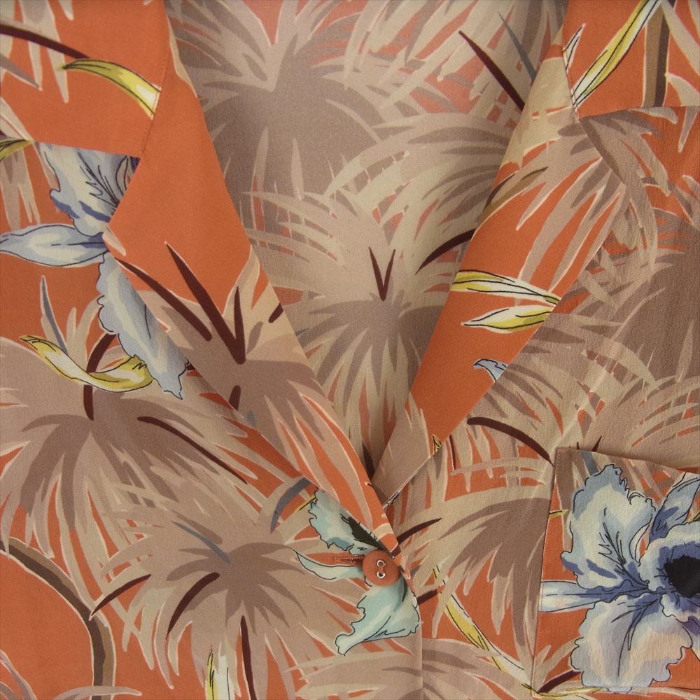 VALENTINO ヴァレンティノ KB4AA00U2LH シルク 花柄 アロハ ハワイアン 半袖 シャツ オレンジ系 朱色系 42【新古品】【未使用】【中古】