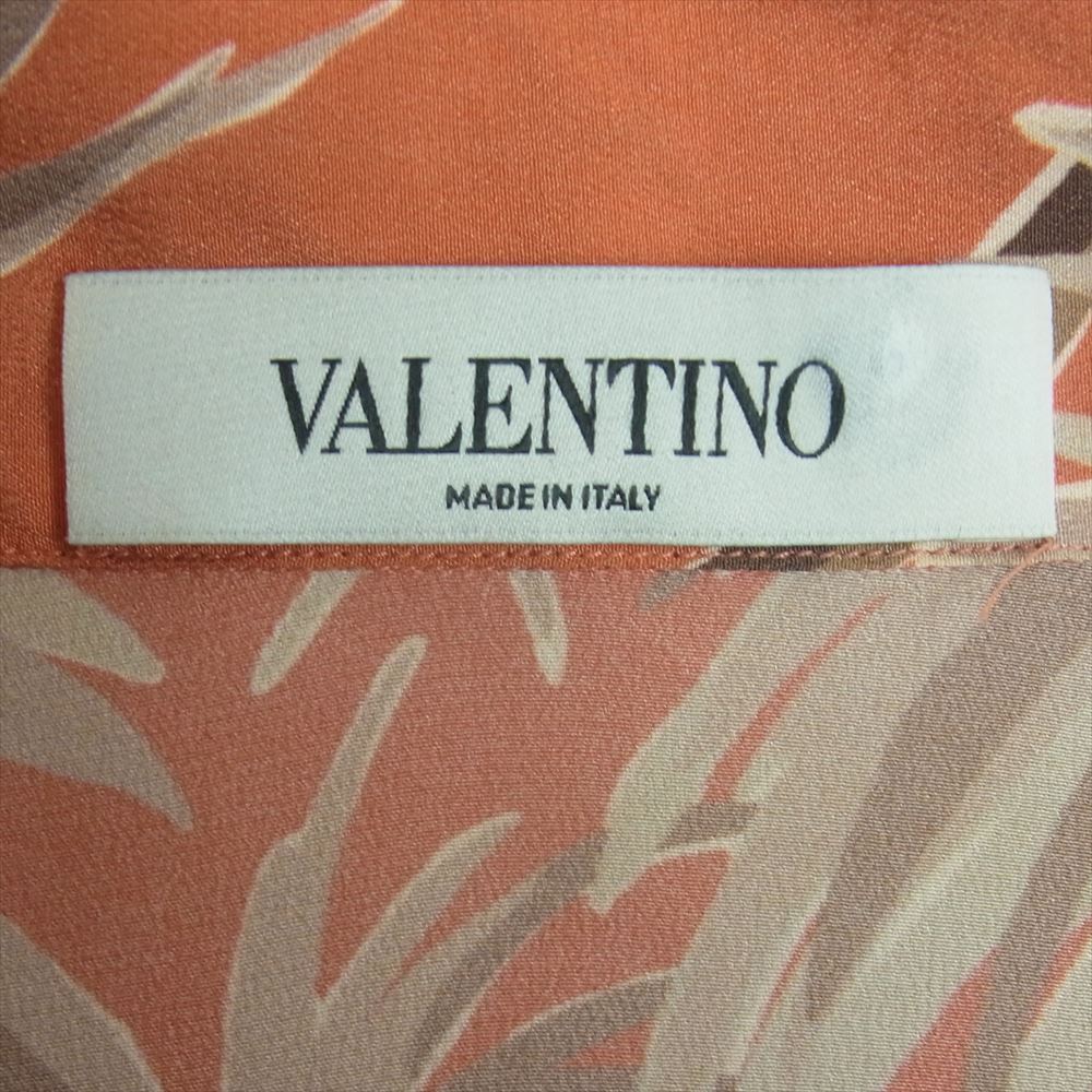 VALENTINO ヴァレンティノ KB4AA00U2LH シルク 花柄 アロハ ハワイアン 半袖 シャツ オレンジ系 朱色系 42【新古品】【未使用】【中古】