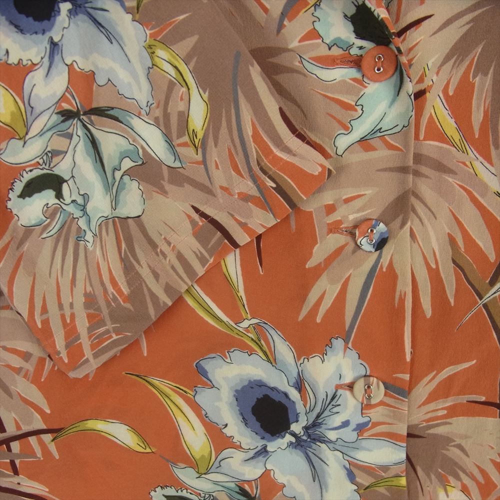 VALENTINO ヴァレンティノ KB4AA00U2LH シルク 花柄 アロハ ハワイアン 半袖 シャツ オレンジ系 朱色系 42【新古品】【未使用】【中古】