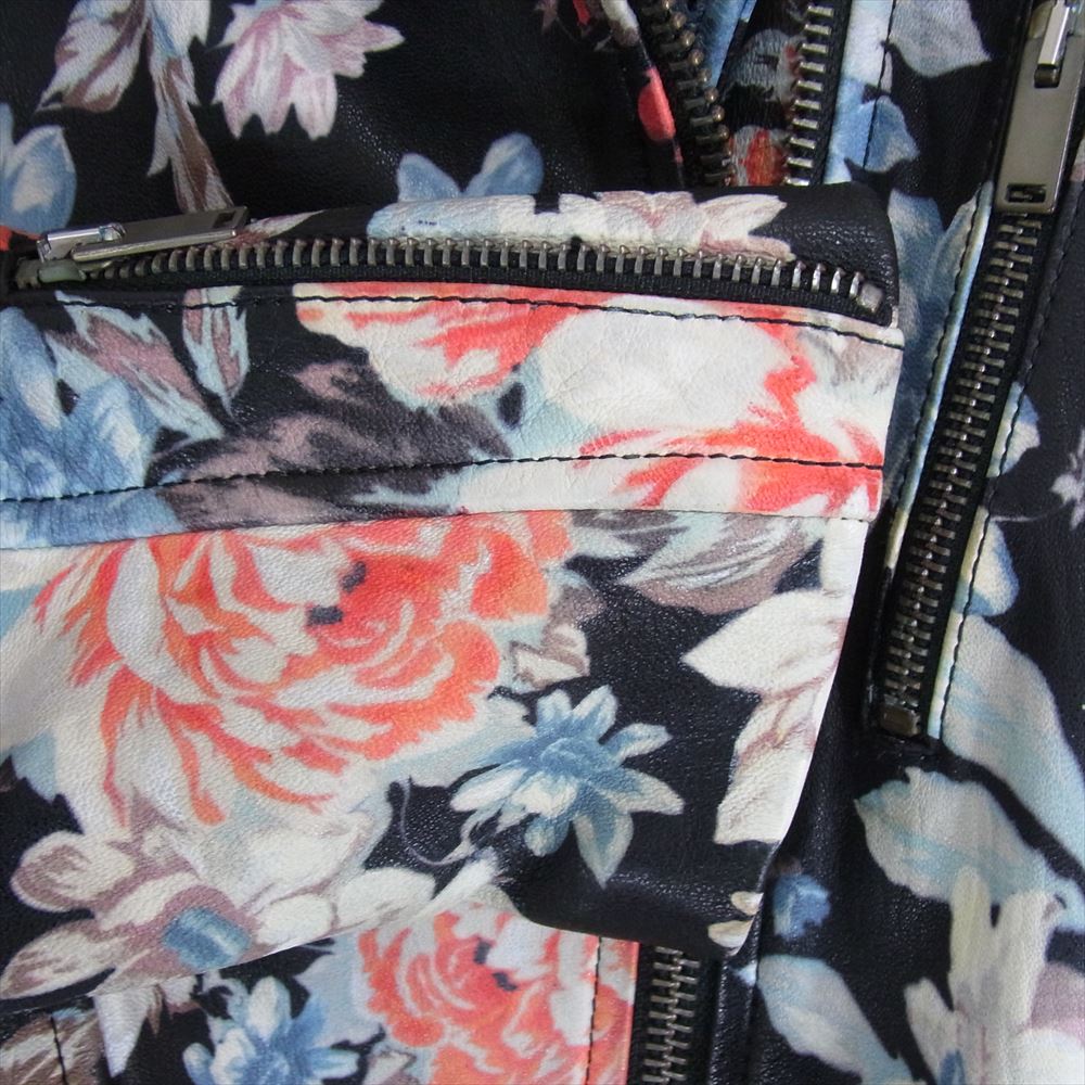 CELINE セリーヌ フィービー期 花柄 総柄 ラムレザー バイカー ライダース ジャケット ブラック系 40【中古】