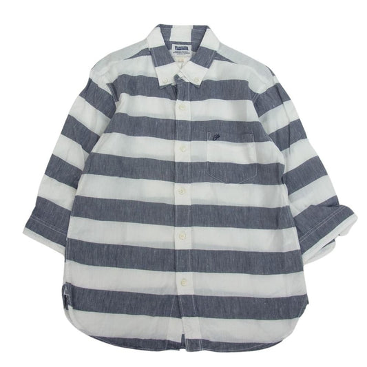 Pherrow's フェローズ ボーダー 七分袖 BD シャツ ホワイト系 M【中古】