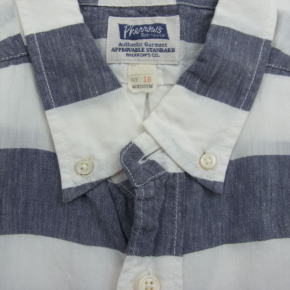 Pherrow's フェローズ ボーダー 七分袖 BD シャツ ホワイト系 M【中古】