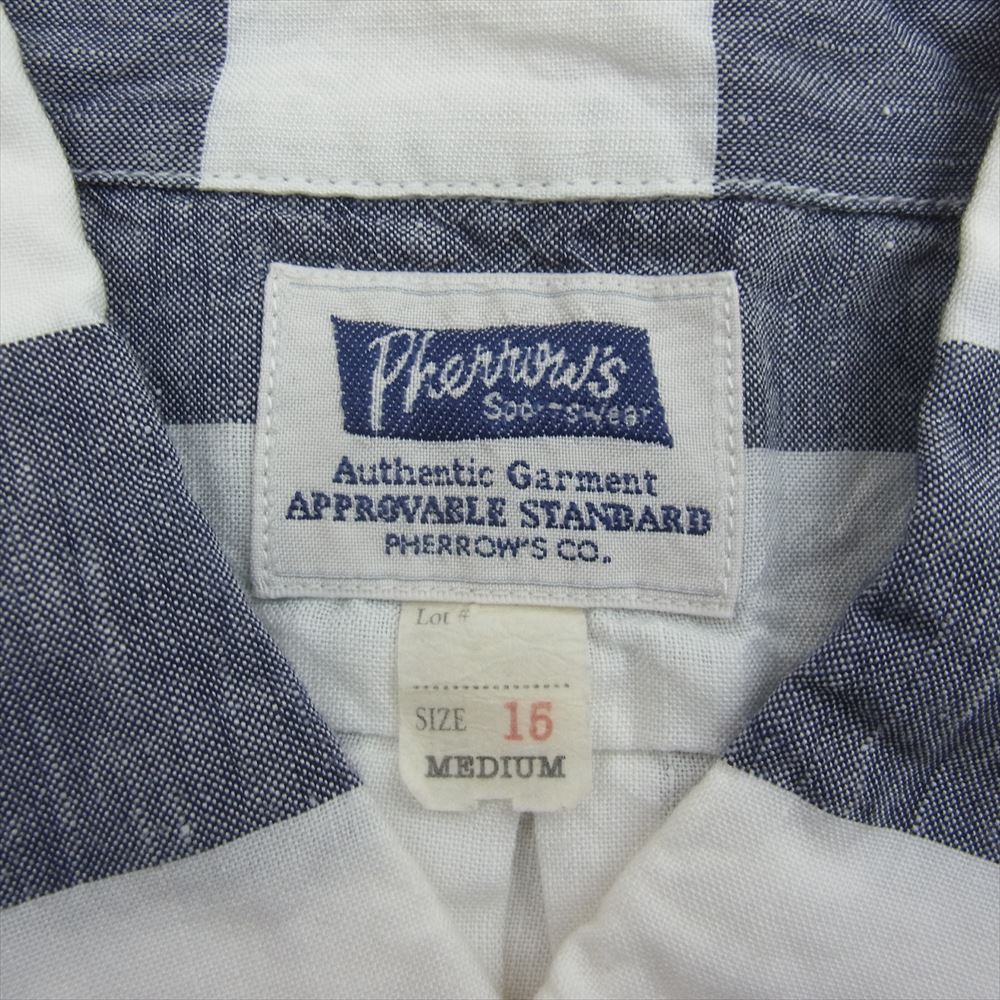 Pherrow's フェローズ ボーダー 七分袖 BD シャツ ホワイト系 M【中古】