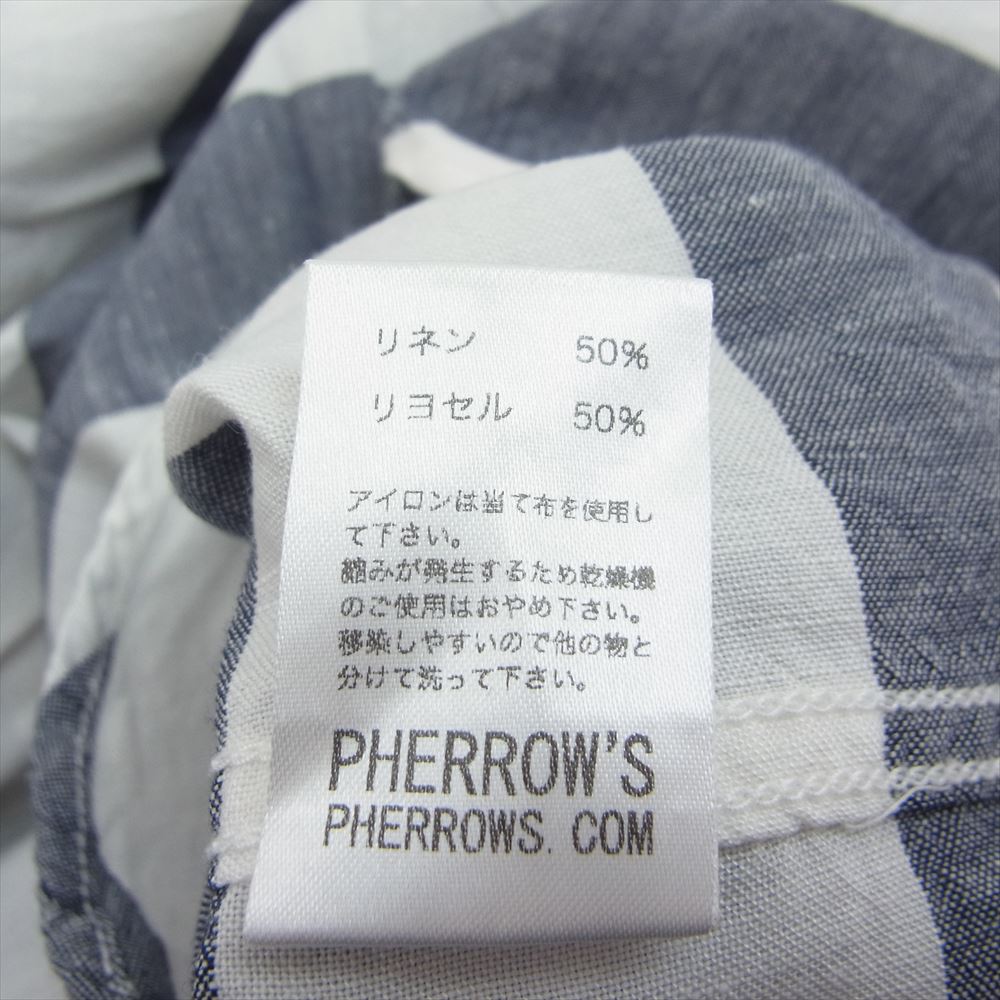 Pherrow's フェローズ ボーダー 七分袖 BD シャツ ホワイト系 M【中古】