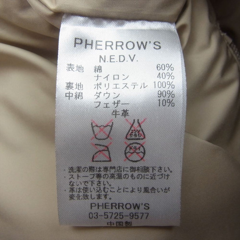 Pherrow's フェローズ NEDV 60/40 レザーヨーク ダウン ベスト レッド系 38【中古】