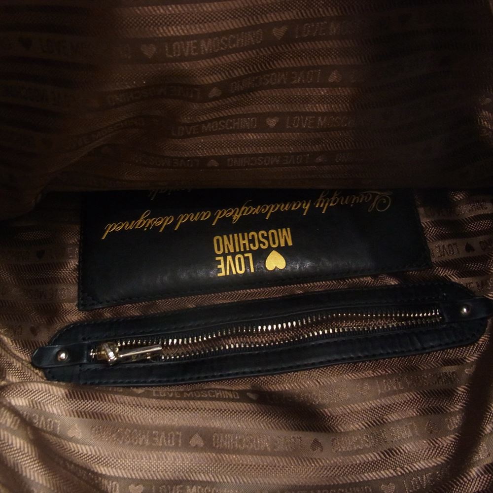 モスキーノ 巾着 ナイロン プリント リュック ドロー ストリング リュック ブラック系【美品】【中古】
