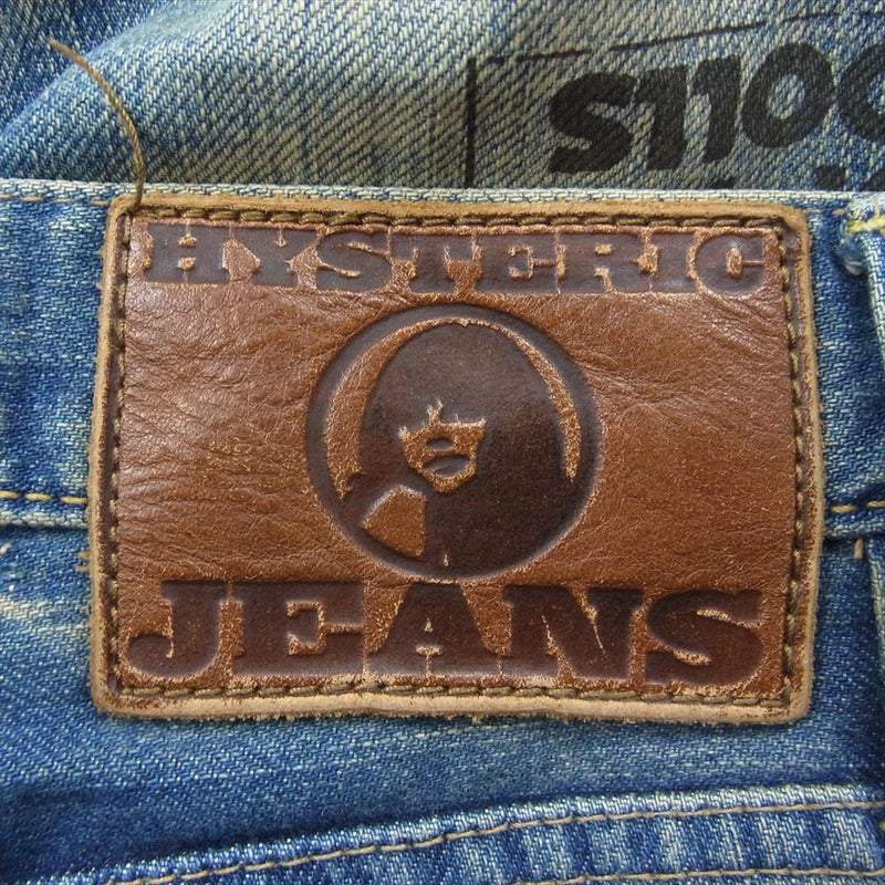 HYSTERIC GLAMOUR ヒステリックグラマー JEANS THE NEWYORK 英字プリント スタッズ 5ポケット スキニー デニムパンツ ジーンズ インディゴブルー系 XS【中古】