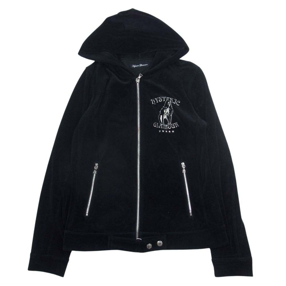 HYSTERIC GLAMOUR ヒステリックグラマー 2CF-7590 ガール刺繍 ベロア フルジップ パーカー フーディ ブラック系 F【中古】