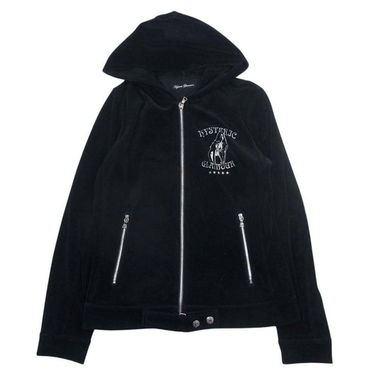 HYSTERIC GLAMOUR ヒステリックグラマー 2CF-7590 ガール刺繍 ベロア フルジップ パーカー フーディ ブラック系 F【中古】