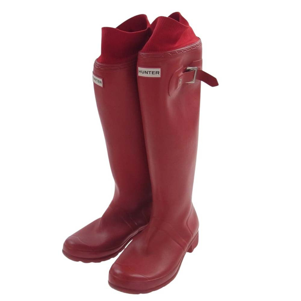 ハンター ロゴ ラバープレート レインブーツ レッド系 UK 5【中古】