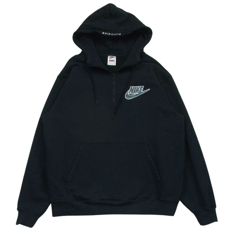 Supreme シュプリーム 21SS NIKE ナイキ Half Zip Hooded Sweatshirt ハーフ ジップ フード ロゴ パーカー 中国製 ブラック系 ダークネイビーよりのブラック系 M【中古】