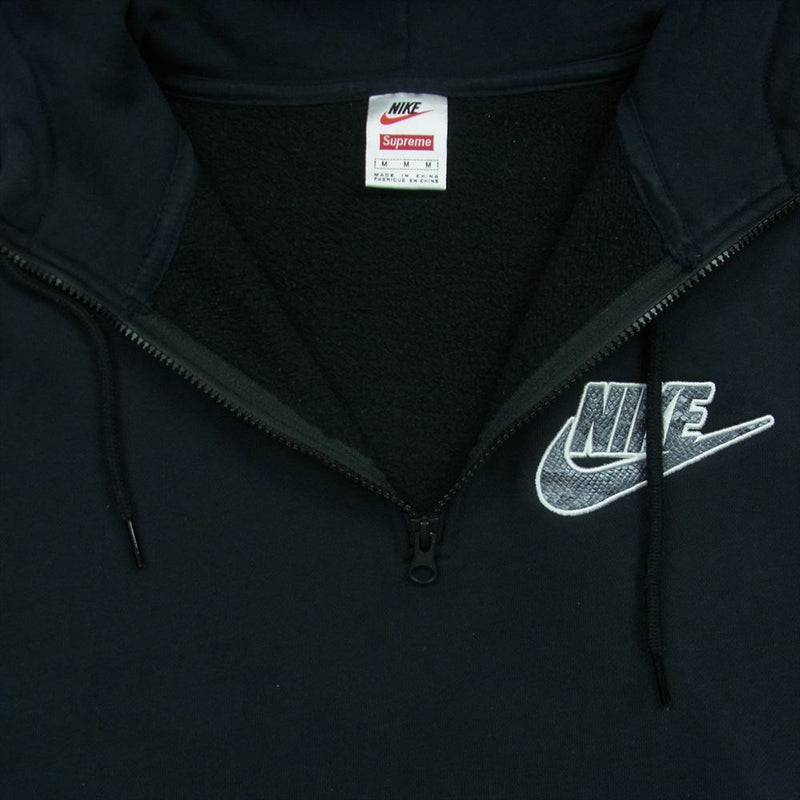 Supreme シュプリーム 21SS NIKE ナイキ Half Zip Hooded Sweatshirt ハーフ ジップ フード ロゴ パーカー 中国製 ブラック系 ダークネイビーよりのブラック系 M【中古】