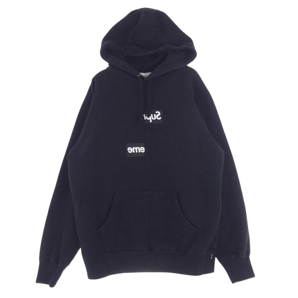 Supreme シュプリーム 18AW × COMME des GARCONS SHIRT コムデギャルソン シャツ Split Box Logo Hooded Sweatshirt スプリット ボックス ロゴ プリント フーデッド スウェットシャツボックス ロゴ パーカー ブラック系 M【中古】