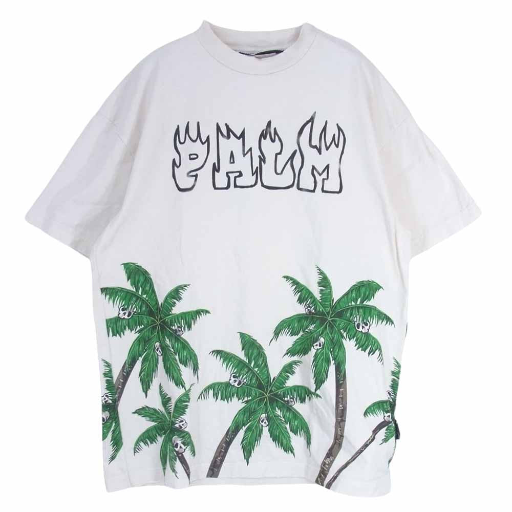PALM ANGELS パームエンジェルス PMAA072S23JER005 ヤシの木 スカル ロゴ プリント 半袖 Tシャツ  ベージュ系 M【中古】