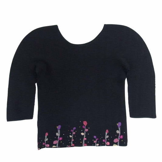 ISSEY MIYAKE イッセイミヤケ me ミー MI41FJ124 ボックスプリーツ 蕾 つぼみ プリント カットソー 七分袖  ブラック系 サイズ表記無【美品】【中古】