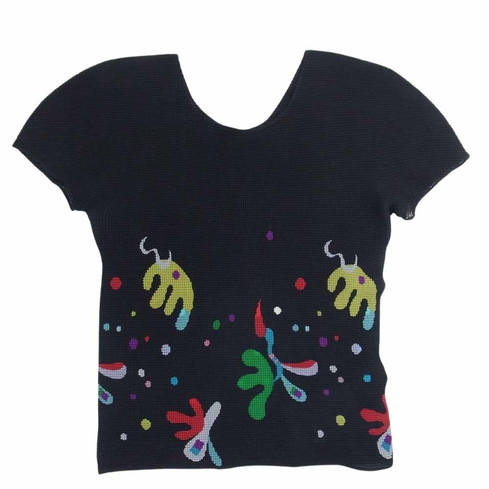 ISSEY MIYAKE イッセイミヤケ me ミー MI43FK316 ボックスプリーツ プリント カットソー 半袖 ブラック系 サイズ表記無【美品】【中古】