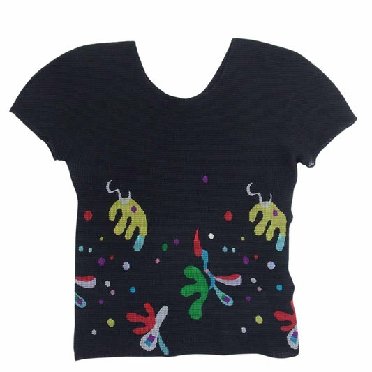 ISSEY MIYAKE イッセイミヤケ me ミー MI43FK316 ボックスプリーツ プリント カットソー 半袖 ブラック系 サイズ表記無【美品】【中古】