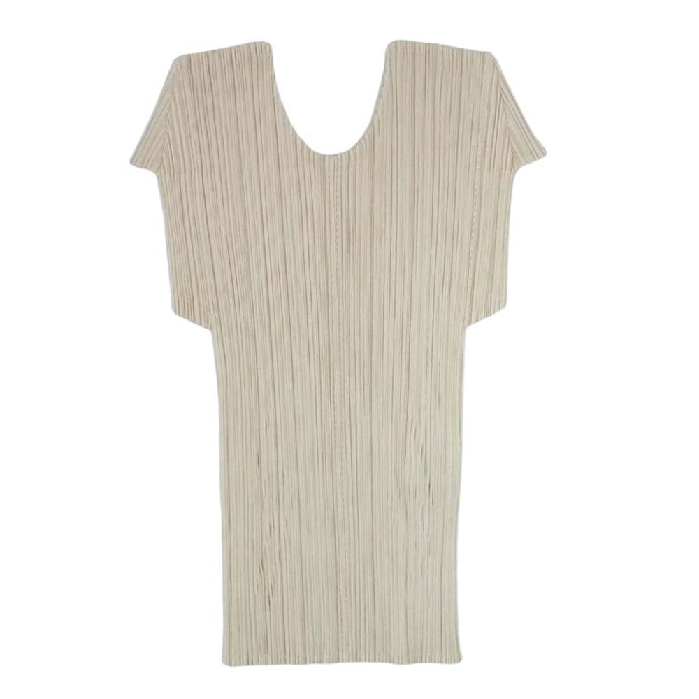 PLEATS PLEASE プリーツプリーズ イッセイミヤケ PP63-JK532 プリーツ加工 デザインカット フレンチスリーブ カットソー 半袖 イエロー系 3【美品】【中古】