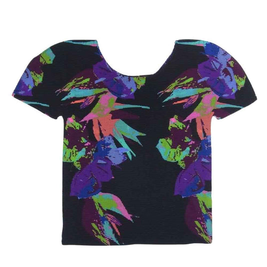 ISSEY MIYAKE イッセイミヤケ me ミー MI91FK616 ボックスプリーツ プリント ボトルネック カットソー 半袖 ブラック系 サイズ表記無【美品】【中古】