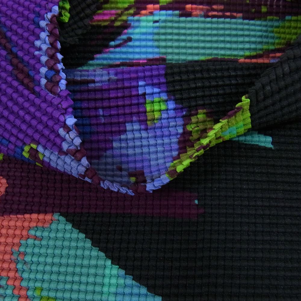 ISSEY MIYAKE イッセイミヤケ me ミー MI91FK616 ボックスプリーツ プリント ボトルネック カットソー 半袖 ブラック系 サイズ表記無【美品】【中古】