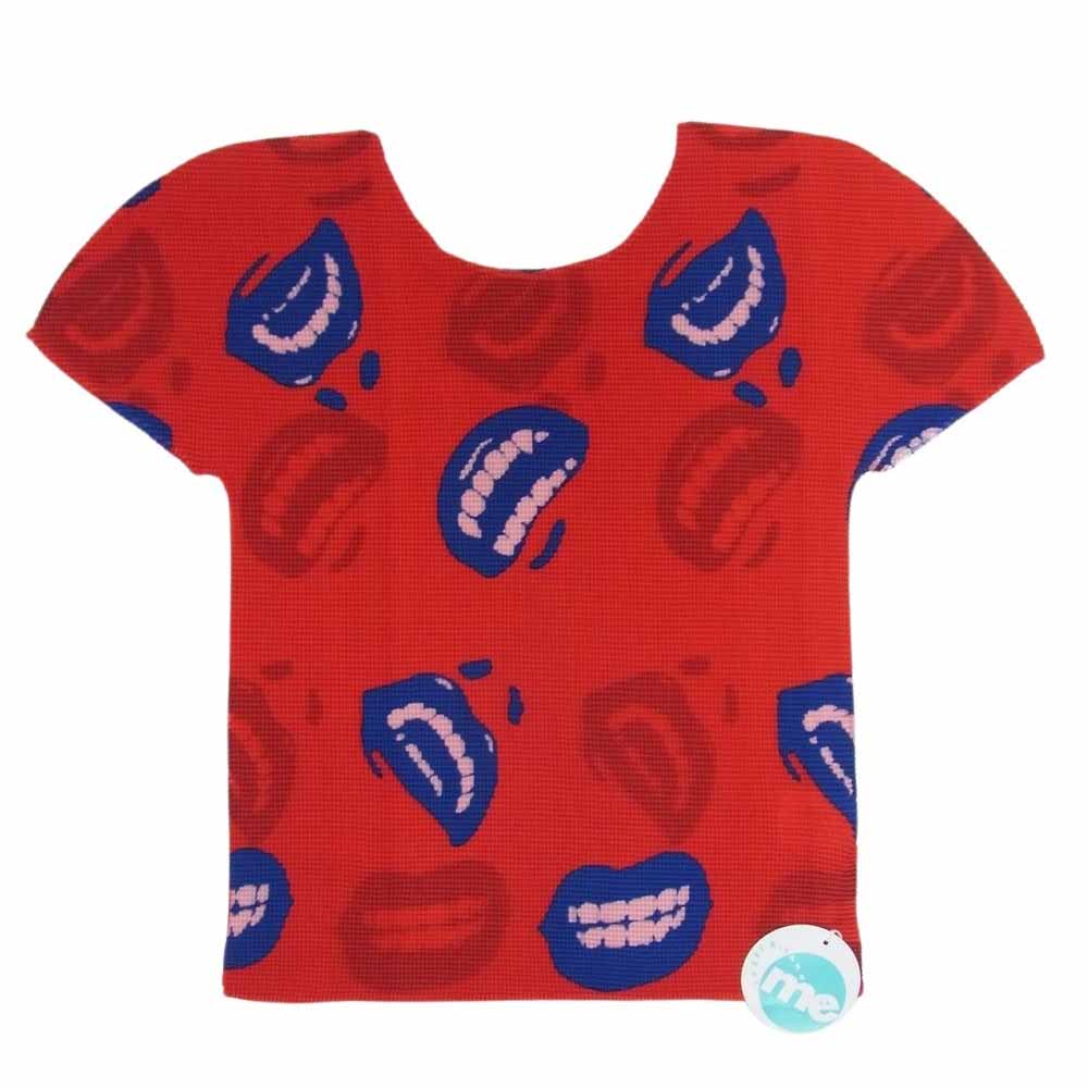 ISSEY MIYAKE イッセイミヤケ me ミー MI33FK236 ボックスプリーツ 口と歯 プリント カットソー 半袖 レッド系 サイズ表記無【新古品】【未使用】【中古】