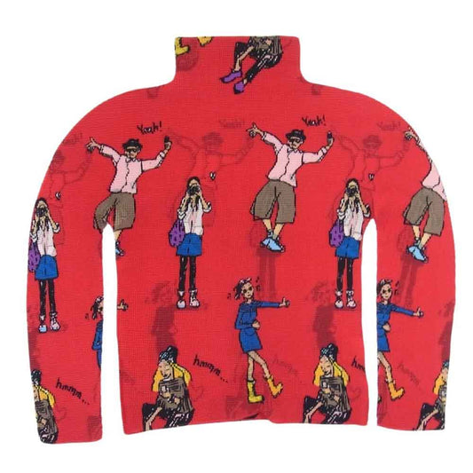 ISSEY MIYAKE イッセイミヤケ me ミー MI63FJ421 ボトルネック 総柄 プリント ボトルネック カットソー 長袖 レッド系 サイズ表記無【美品】【中古】