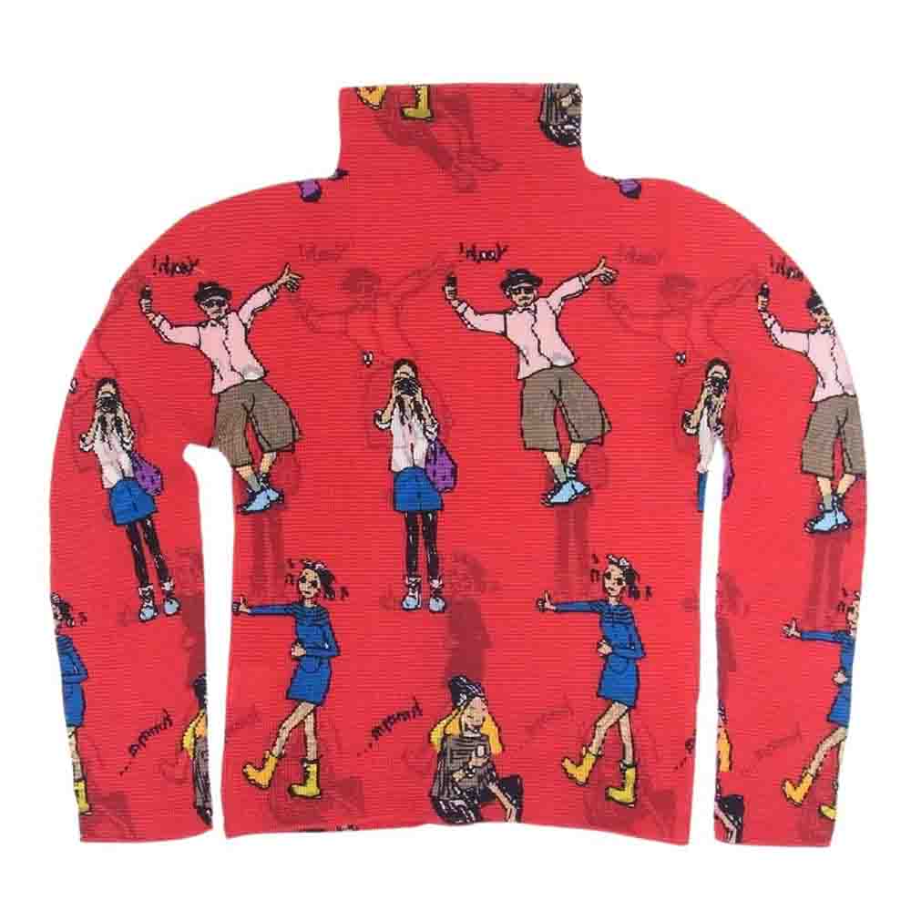 ISSEY MIYAKE イッセイミヤケ me ミー MI63FJ421 ボトルネック 総柄 プリント ボトルネック カットソー 長袖 レッド系 サイズ表記無【美品】【中古】