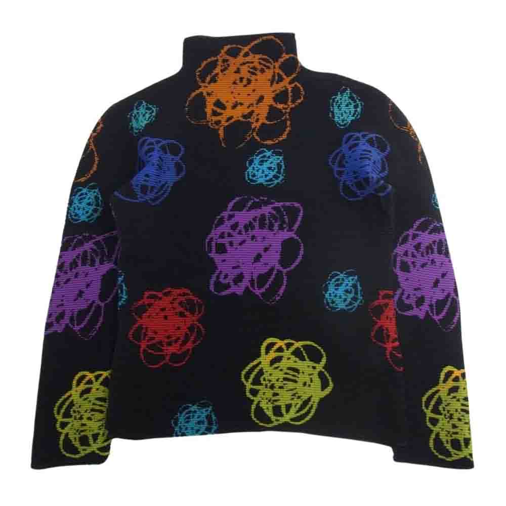 ISSEY MIYAKE イッセイミヤケ me ミー MI01FJ151 ボックスプリーツ プリント ボトルネック カットソー 長袖 ブラック系【美品】【中古】