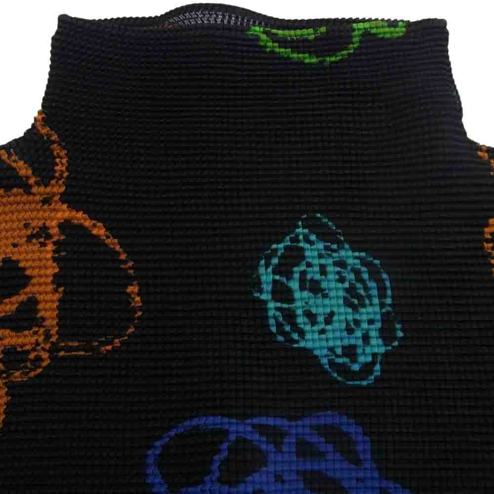 ISSEY MIYAKE イッセイミヤケ me ミー MI01FJ151 ボックスプリーツ プリント ボトルネック カットソー 長袖 ブラック系【美品】【中古】