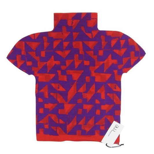 ISSEY MIYAKE イッセイミヤケ me ミー MI73FK225 ボックスプリーツ ランダムパターン ボトルネック カットソー レッド系 サイズ表記無【新古品】【未使用】【中古】